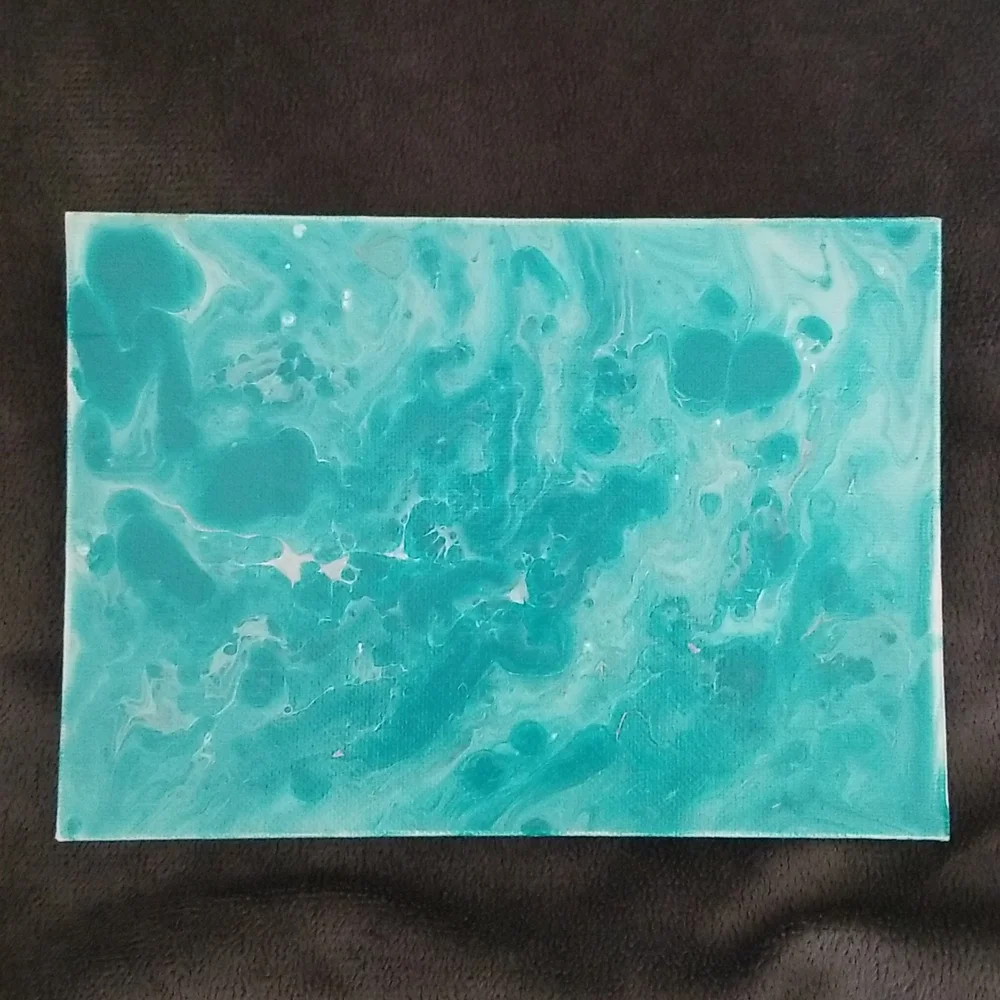 5×7 Teal White Silver and Gold Marble Painting